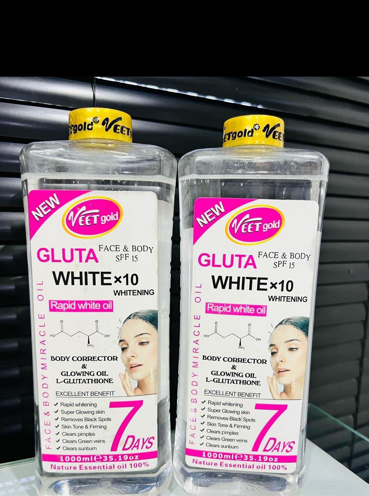 1x Veet gold active whitening gluta white x10 Glowing Body Oil 1000ml