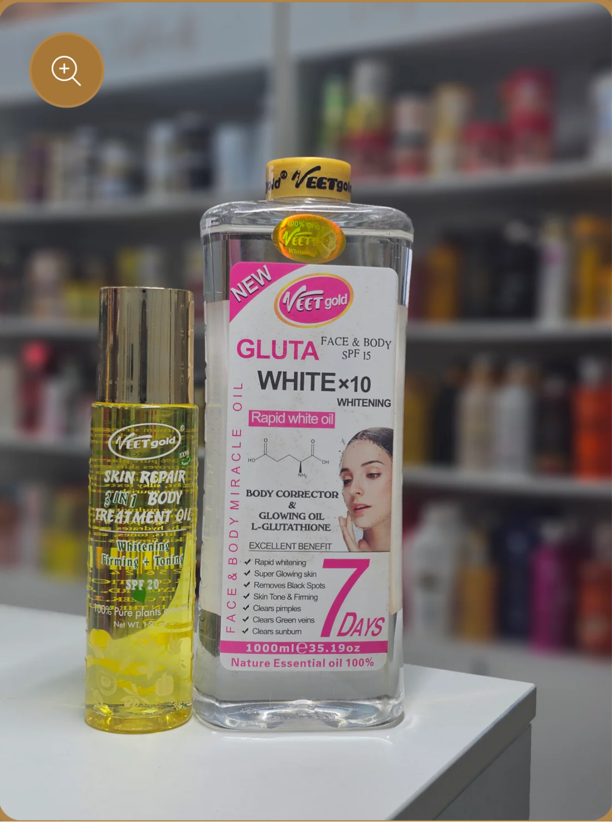 Veet Gold Gluta White Body Corrector Whitening Oil & Veet Gold 3 in 1 Skin Correcting Glow Oil