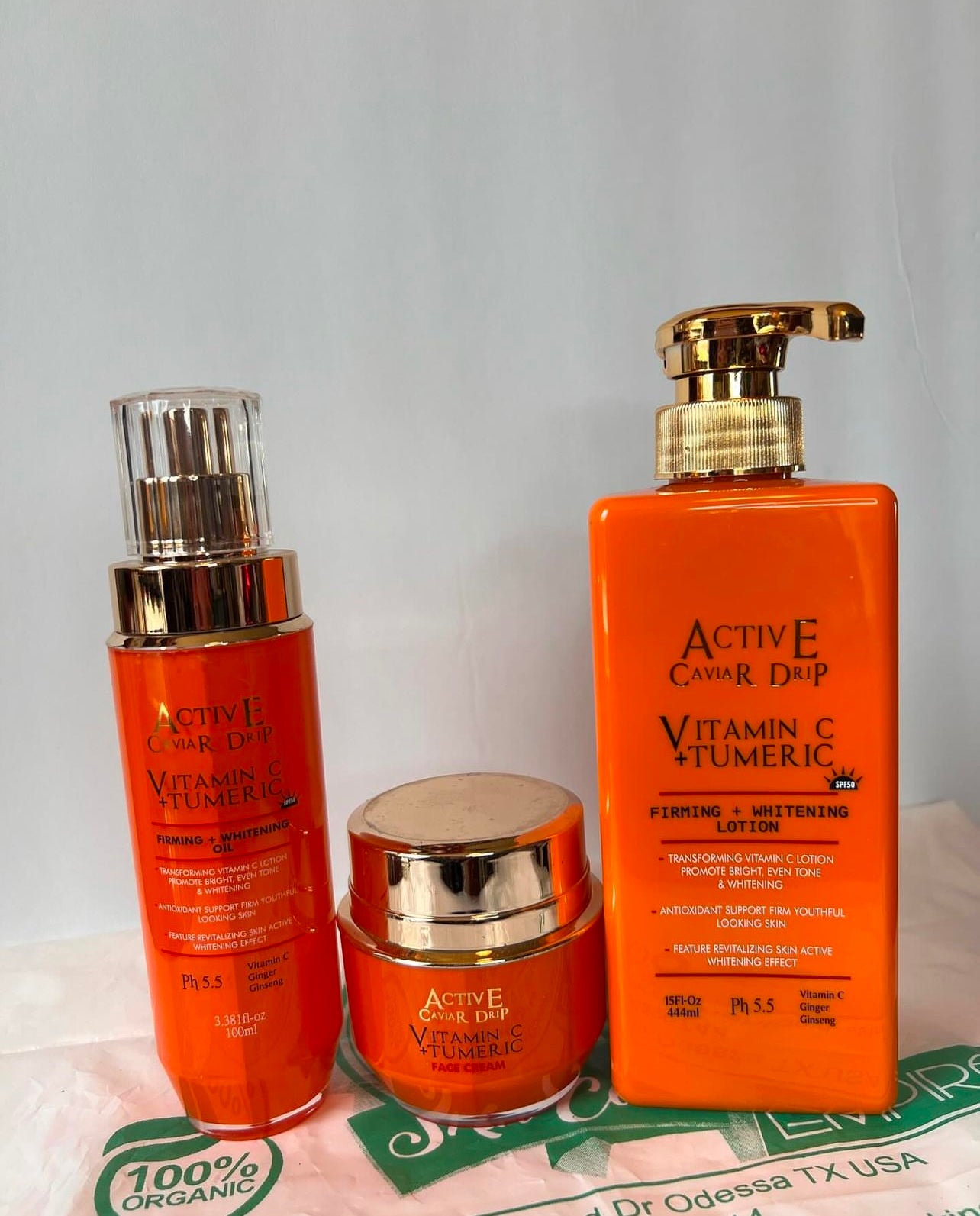 Active caviar drip vitamin C & tumeric lotion + serum + face cream 3in1 set